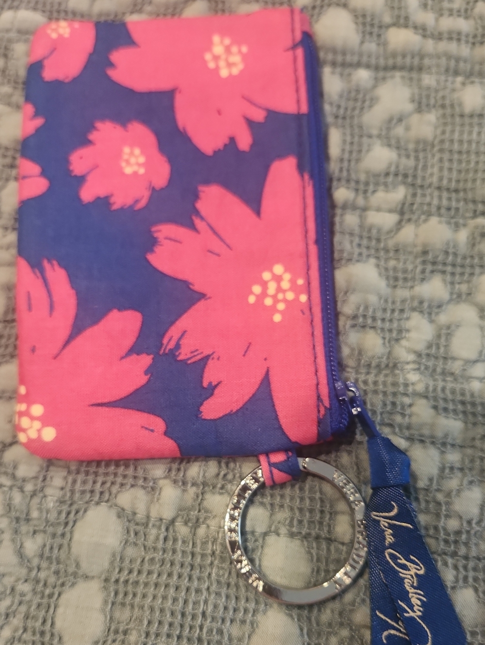 Vera Bradley Pink Floral Card Holder with Keyring on Blue